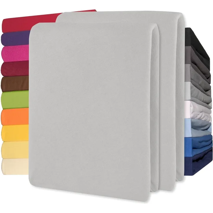 CelinaTex Jersey Topper Spannbettlaken Lucina Doppelpack 90x200-100x200 cm Silber grau 100% Baumwolle gekämmt bis 12cm Matratzenhöhe Oeko-TEX