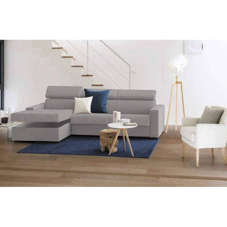 Dmora Sofa mit Halbinsel Akela, Ecksofa mit linker Chaiselongue aus Stoff, Standardarmlehnen, 100 % Made in Italy, 280 x 95 x 85 cm, Grau – Bild 4