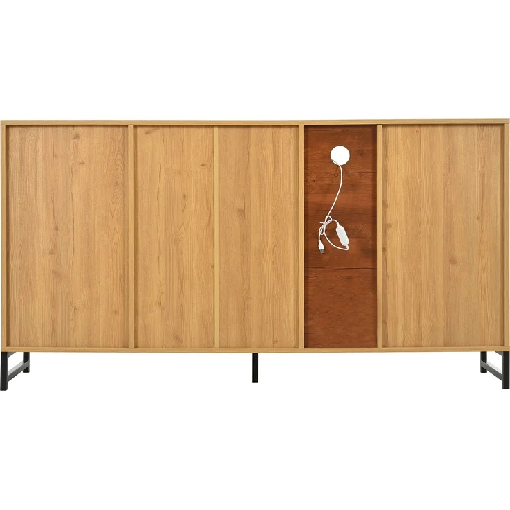 DESVIAE Sideboard mit LED-Beleuchtung, verstellbaren Regalböden, 160x85x40 cm, Spanplatte und MDF, Naturholz und Schwarz – Bild 9