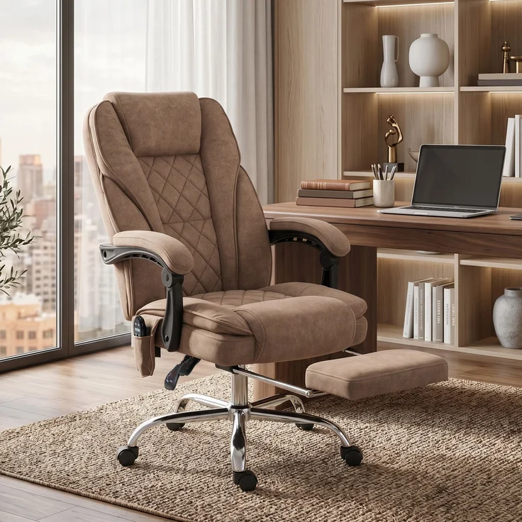 MELAYR, Ergonomischer Bürostuhl mit Massagefunktion, Fußstütze, drehbar, rollbar, Braun, 72 x 67 x 119 cm – Bild 3