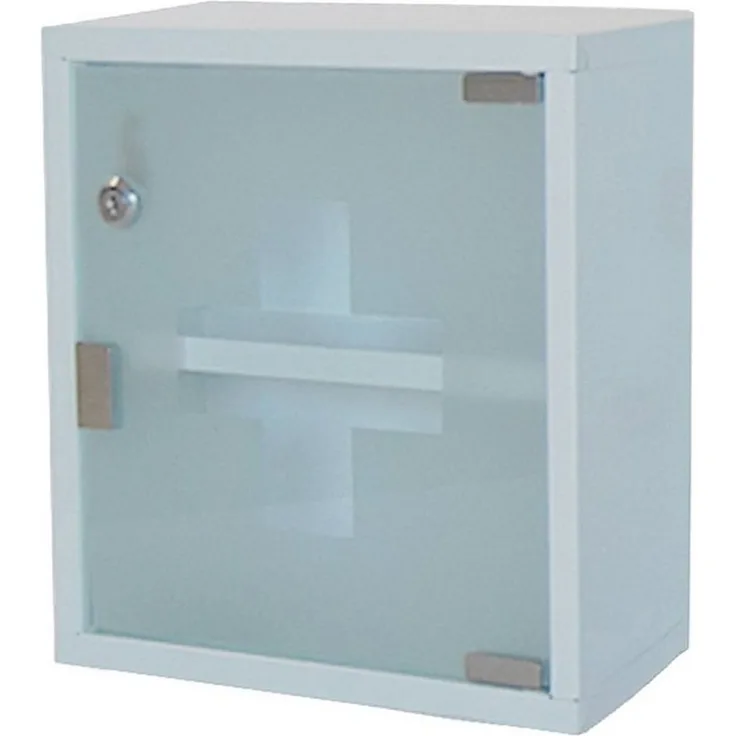 style home Medizinschrank Medikamentenschrank abschließbare Arzneischrank (Tip-on'' Glastür, inkl. 2 Schlüsseln) Erste Hilfe Schrank aus Metall,30ⅹ30ⅹ12cm Weiß- 2 Fächer