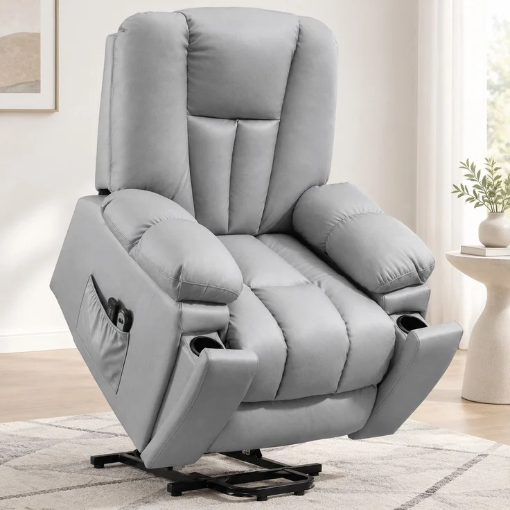DESVIAE Sessel mit Aufstehhilfe und Massage 94x106x96 cm Metall Dunkelgrau – Bild 9