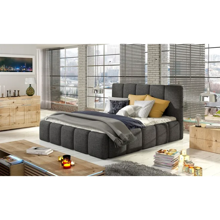 Polsterbett Bett VERONA Komplettset Polyesterstoff Dunkelgrau 120x200 cm