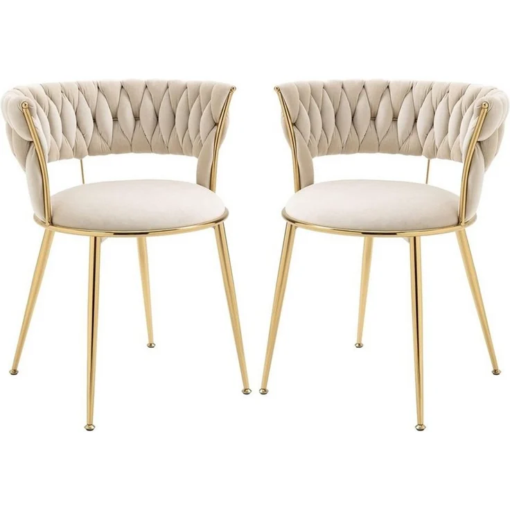LVHOM Esszimmerstuhl Luxuriöse Samt-Stühle 2er-/4er-/6er-Set mit Rückenlehne & Metallbeine (Goldene Stuhlbeine & Rahmen, Geflochtener Stil, mehrere Farboptionen, 6 St), für höchsten Komfort und stilvolles Design für Ihr Zuhause – Bild 1