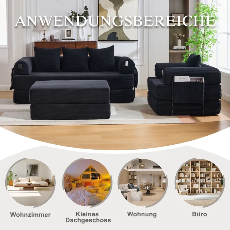 ZUBALIYA Ecksofa 94x67 cm, mit Ablageflächen, mit Cordbezug, mit breiten Armlehnen, modular aufgebaut, mit Schaumstoffpolsterung – Bild 10