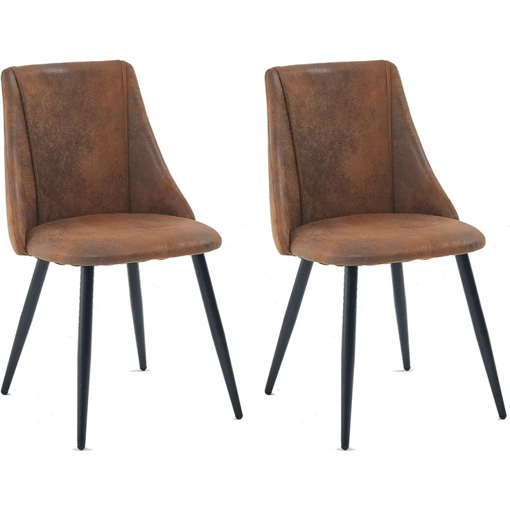 MEUBLE COSY Esszimmerstühle 2er Set Küchenstühle Ergonomisch Wohnzimmerstuhl Retro Sessel mit Rückenlehne Sitzfläche aus Vintage Künstlich Wildleder Metallbeine Braun, 52. 5x49. 5x83 cm
