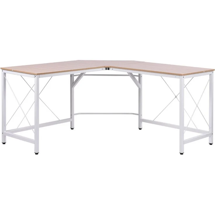 HOMCOM Eckschreibtisch L-Form Winkelschreibtisch (PC-Tisch, 1-St, Computetisch), MDF Natur + Weiß 150 x 150 x 76 cm – Bild 5