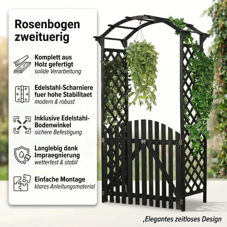 Rosenbogen Rankhilfe Torbogen Spalier Holz Rankgitter Garten Schwarz Tür Tor – Bild 2