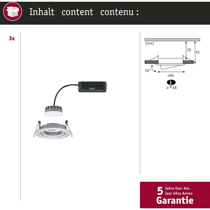 Paulmann 93903 Einbauleuchte LED Coin Slim IP23 rund Alu 3er-Set dimmbar und schwenkbar – Bild 2