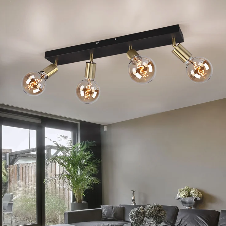 Deckenlampe Spotleiste, verstellbar, 4 flammig, schwarz gold – Bild 2