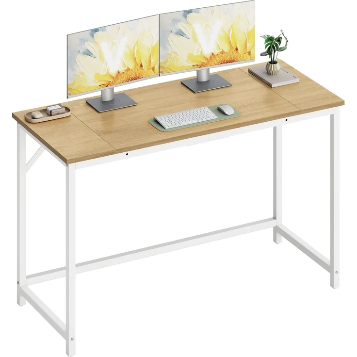 VASAGLE Tisch, Computertisch, Bürotisch, 120 x 50 x 76 cm | Für Arbeitszimmer, Schlafzimmer, Wohnzimmer, Natürliche Eiche-Mattweiss, BARNET Kollektion LWD039W70