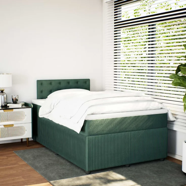 vidaXL Boxspringbett mit Matratze Dunkelgrün 120x200 cm Samt 3287725 – Bild 3