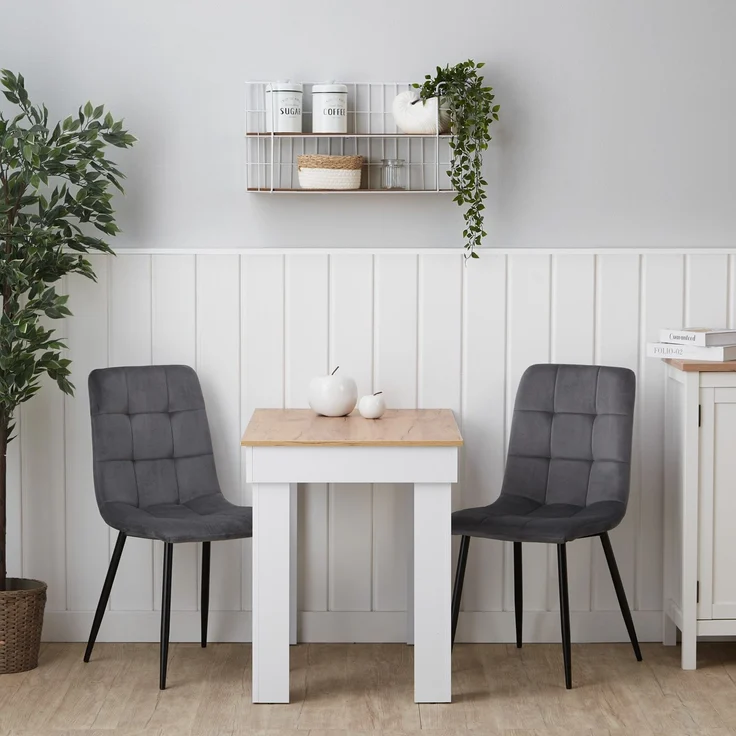 Esstisch mit 2 Stühlen Set Essgruppe Samt Polsterstühle Grau Küchentisch Weiß Modern Holz Eiche 90x60 cm Esszimmertisch Massiv – Bild 10