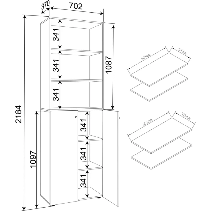 VCM Büroschrank Ulas 919151 Grau H. 220 x B. 70 x T. 40cm – Bild 3