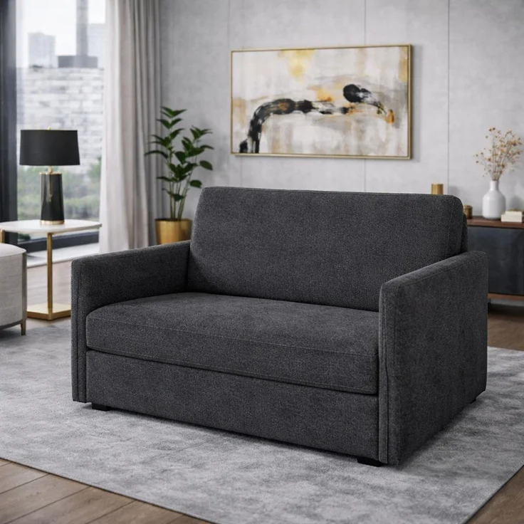 KRISAN MÖBEL Sofa ARIA 2-Sitzer Schlafsofa 122 × 95 × 84 cm in Dunkelgrau Stoff GERA mit Schlaffunktion und Bettkasten, Farbe: Dunkelgrau – Bild 4