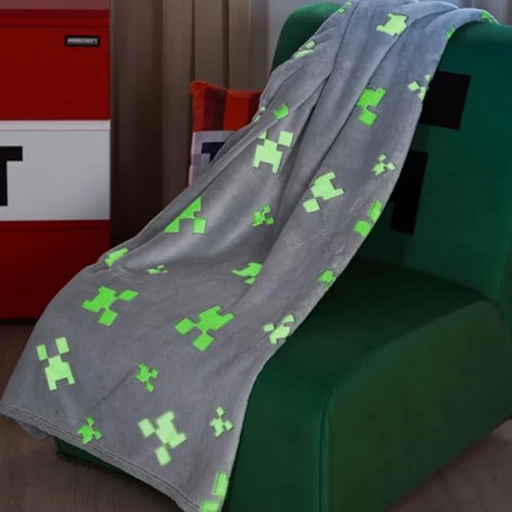 Minecraft Kuscheldecke, Dunkelgrau, pflegeleicht, 130x150 cm, Gaming-Wohndecke – Bild 3