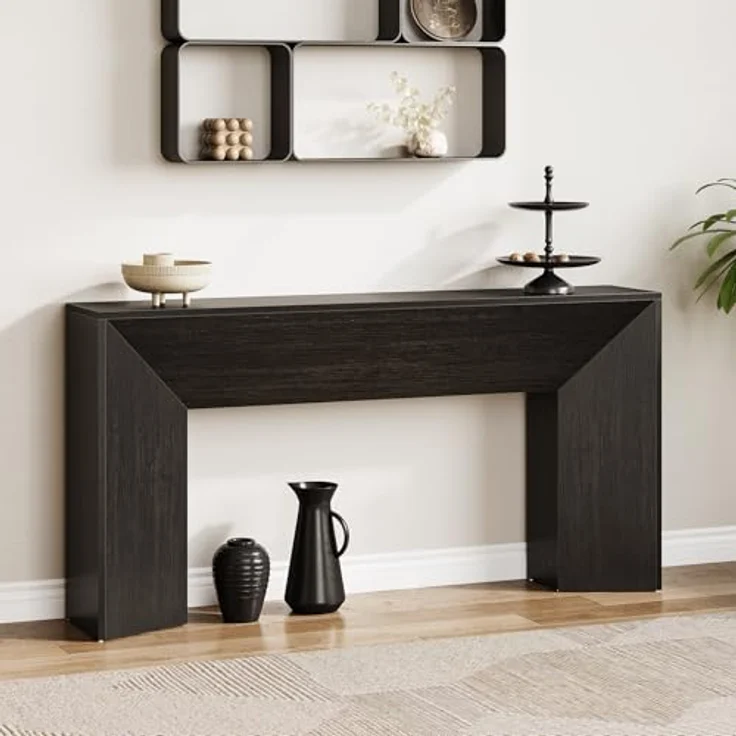 LITTLE TREE Konsolentisch für den Eingangsbereich, 160 cm extra Langer schwarzer Sofatisch aus Holz für das Wohnzimmer, moderner Flurtisch für den Eingangsbereich, einfache Montage – Bild 3