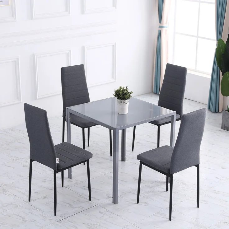 MELAYR, Packung mit 4 modernen Küchenstühlen mit Leinenbezug und Metallbeinen für das, 41 x 50 x 97 cm, Grau – Bild 3