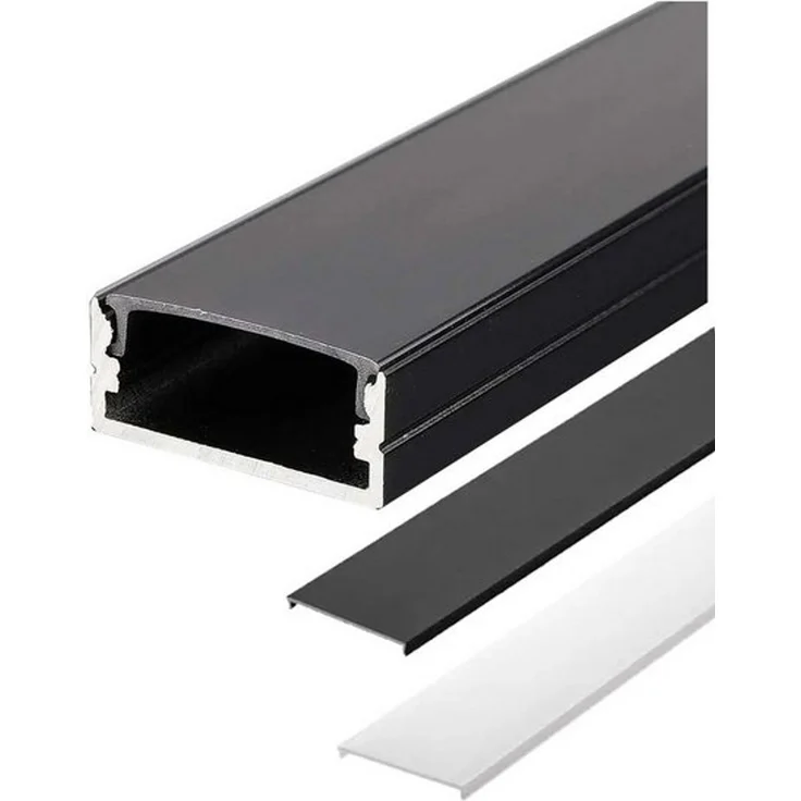 ENERGMiX LED-Stripe-Profil 2m Schwarze LED Aluprofil Alu Schiene Kanalsystem, Kanal Profil für LED-Streifen mit 2 Abdeckungen Schwarz und weiß – Bild 4