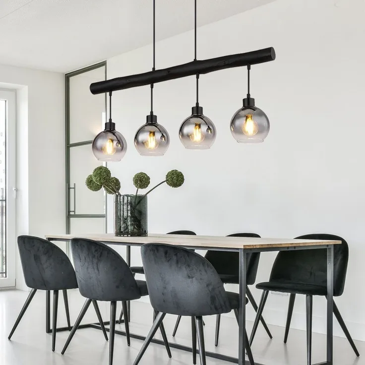 LED Hängeleuchte, Glas rauch, schwarz, Höhenverstellbar, L 85 cm