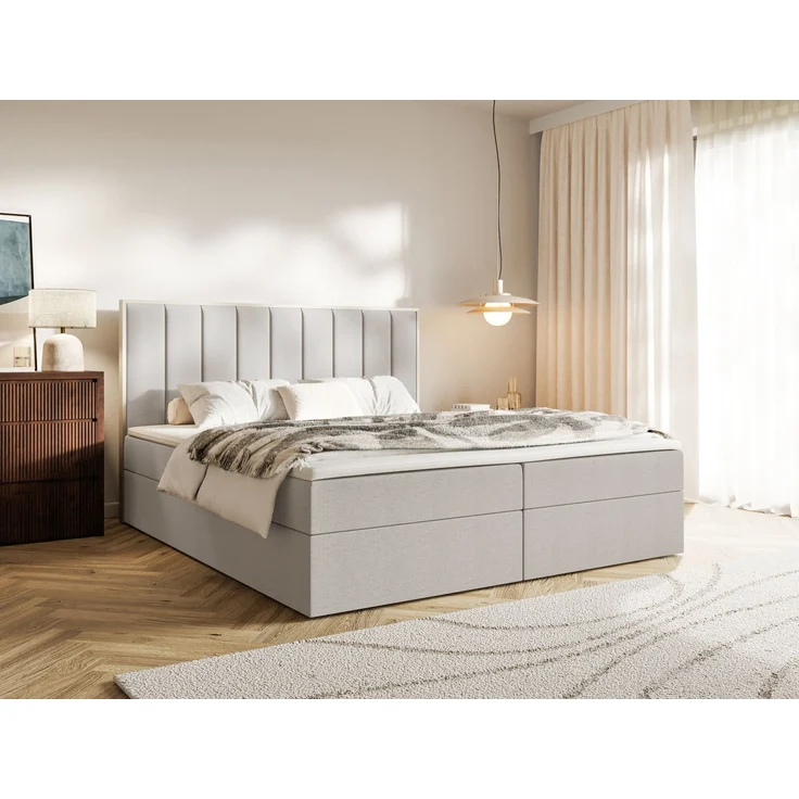 Selsey 'Togents' Boxspringbett 180x200 mit Stauraum und Topper, hydrophobe Chenille, graubeige – Bild 3