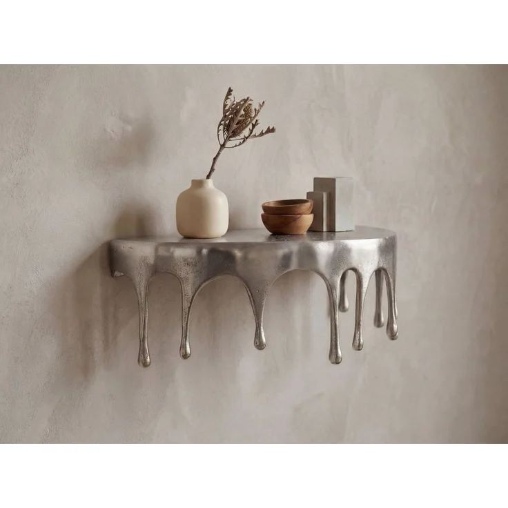 FINEBUY Wandregal FB77468 45cm Aluminium Silber Hängeregal Schweberegal Wandboard Metall, Originelles Hängeregal in edler Tropfenoptik, Komplett aus robustem Aluminium gefertigt – Bild 2