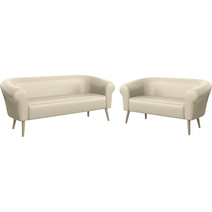 MEBLINI Sofa-Set EMILIA 3+2 - Creme Kunstleder - für Wohnzimmer - Mini Lounge für fünf Personen - Küchensofa - Sofa Klein - Sitzgarnitur - Polstergarnitur - Sofagarnituren – Bild 1