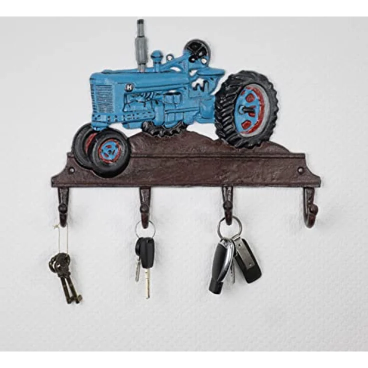 Moritz Wandgarderobe Garderobe blauer Traktor Garderobenleiste 4 Haken Gußeisen Kleiderhaken Garderobenhaken Vintage – Bild 2