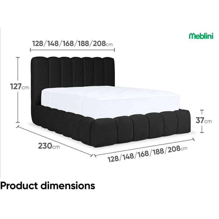 MEBLINI Polsterbett 140x200 mit Lattenrost mit Matratze - CARLOS - Schwarz Boucle - Bubble Bett - Cloud Bett - Marshmallow Bed - Kopfteil Bett mit Stauraum – Bild 7