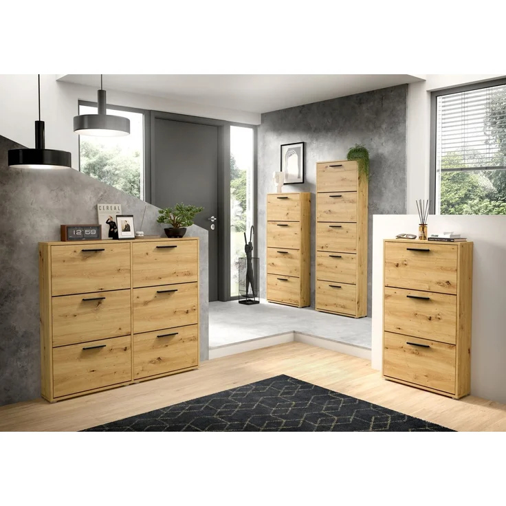 Carryhome 'SAM' Schuhkipper mit 5 Klappen, Holznachbildung Eiche Artisan, 59 x 169 x 17 cm, Platz für 15 Paar Schuhe – Bild 5