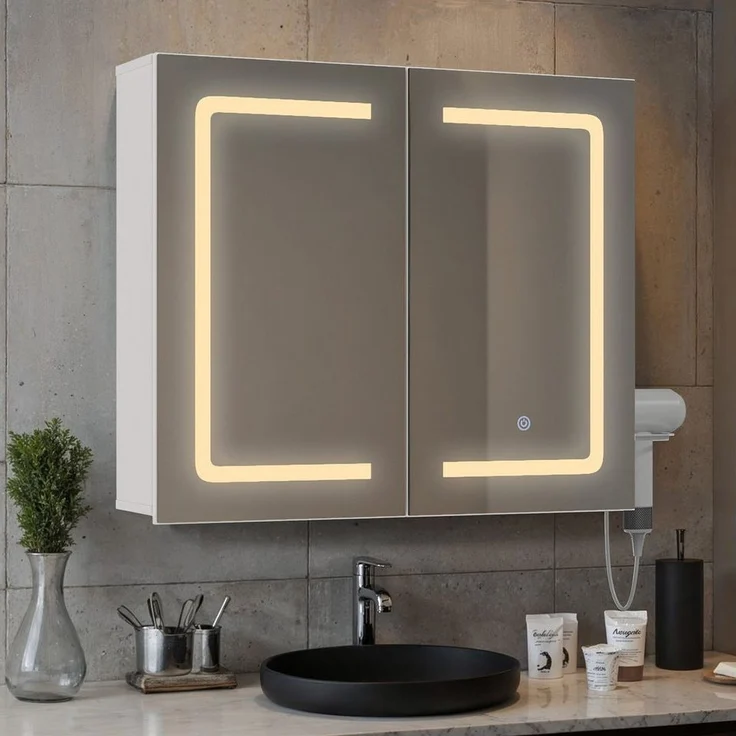 Bealife Spiegelschrank Badezimmerschrank mit LED-Beleuchtung Dreistufiges Ablagefach (B:70/80CM) – Bild 5