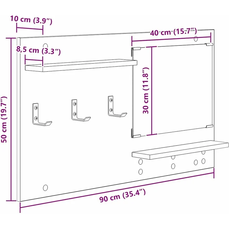 vidaXL Wandmontierter nachttisch Sonoma-Eiche 90 x 10 x 50 cm 874517 – Bild 11