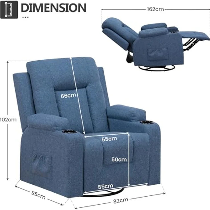 COMHOMA Relaxsessel Relaxsessel TV-Sessel aus Stoff mit Liegefunktion Fernsehsessel, 360° Drehung, wippbar mit Relaxfunktion – Bild 3