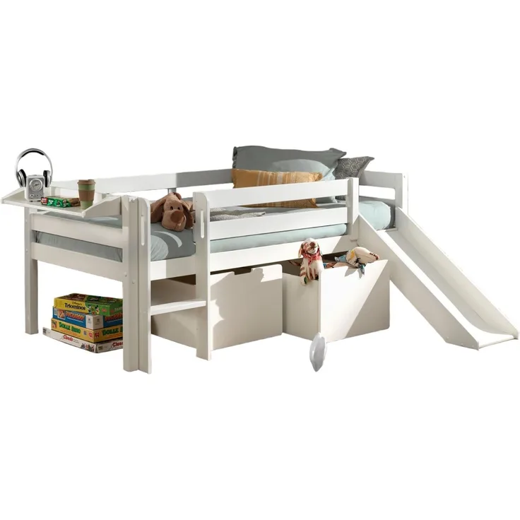 Kojenbett mit Rutsche Karolina 208x175x83 Massivholz Weiß