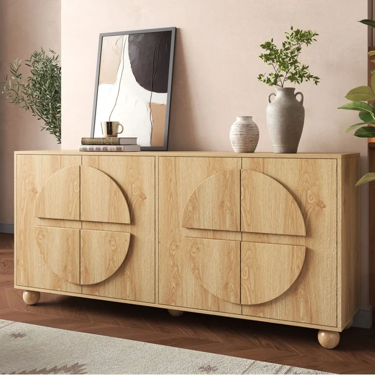 DESVIAE Sideboard Natur aus MDF/Kiefernholz – 160x76x38 cm – 4 Türen, verstellbare Einlegeböden – Bild 4