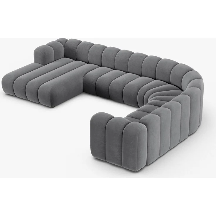 Micadoni Modulares Panorama Ecksofa Lupine 6-Sitzer Samt Salvador Grau Rechts – Bild 8