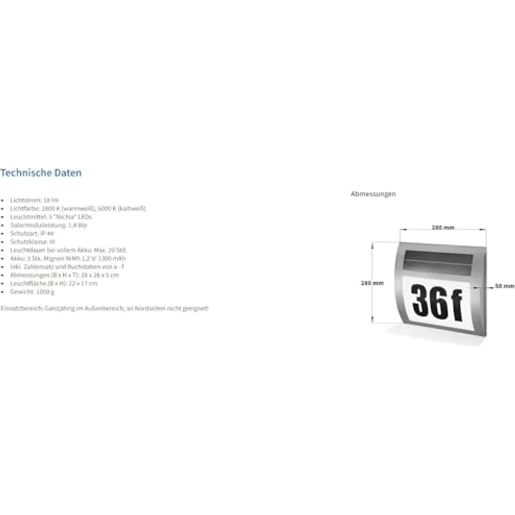 Esotec Solar Hausnummernleuchte "Wave" – Bild 4