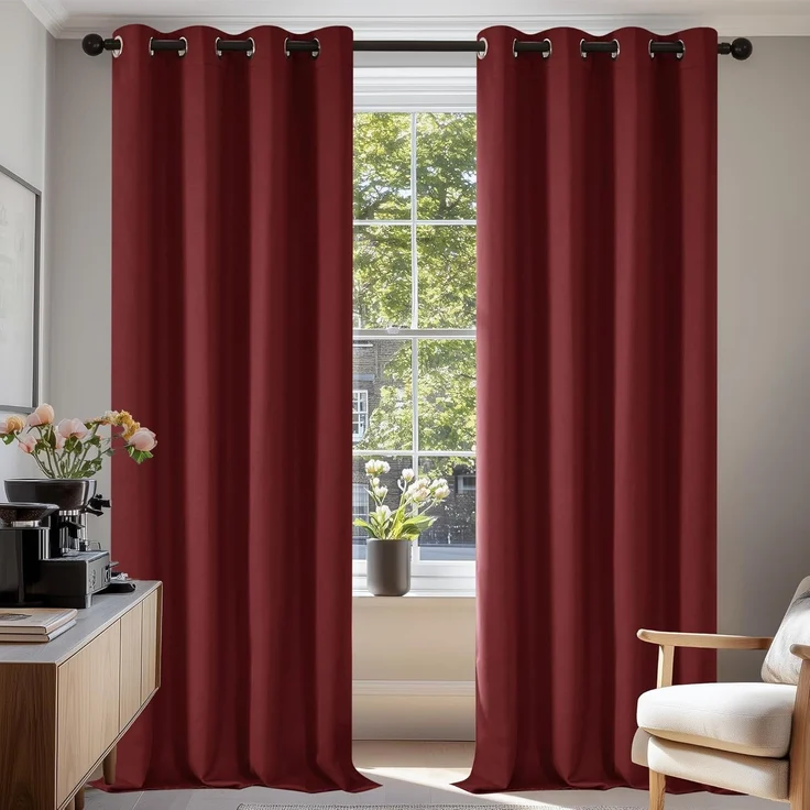 Deconovo Verdunkelungsgardinen mit Ösen Schlafzimmer Gardinen Vorhang Blickdicht dicke Thermogardine Kälteschutz warm Hitzeschutz, 280x140 cm(HöhexBreite), Rot, 2er Set – Bild 1