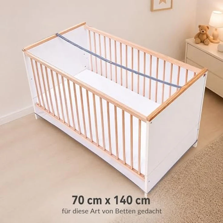 Moskitonetz Babybett/Kinderbett Mückenschutz/Insektenschutz mit Reißverschluss zum Öffnen in der Mitte/Farbe: Anthrazit – Bild 5