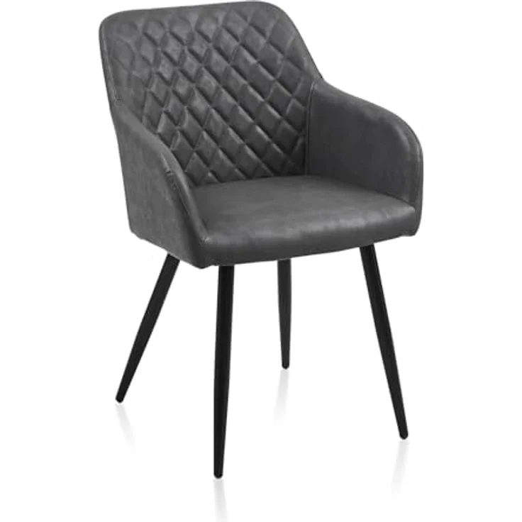 TUKAILAI Esszimmerstühle Kunstleder, Küchenstuhl Polsterstuhl Wohnzimmerstuhl Sessel mit Armlehnen Rückenlehne Metallbeinen, Modern Stühle für Küche Esszimmer Wohnzimmer Schlafzimmer, Darkgrau – Bild 1