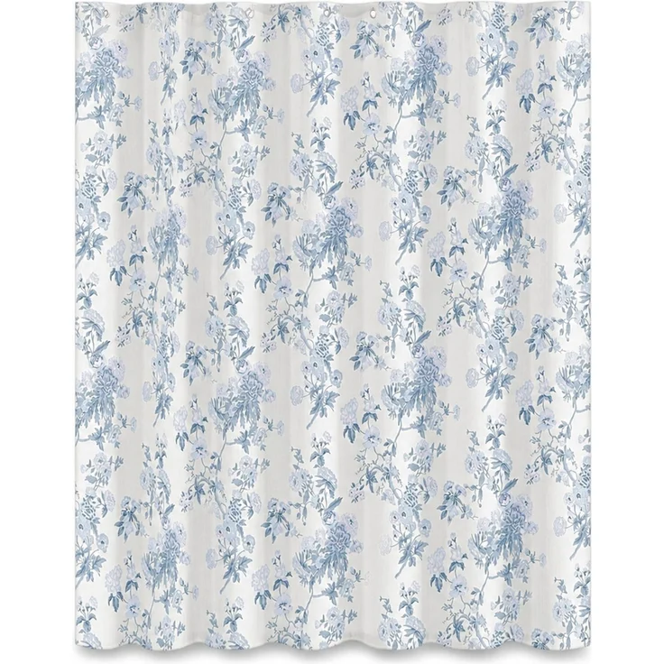 Duschvorhang mit Blumen-Digitaldruck, wasserabweisend und schimmelresistent, Weiß-Blau, 180x180 cm – Bild 1