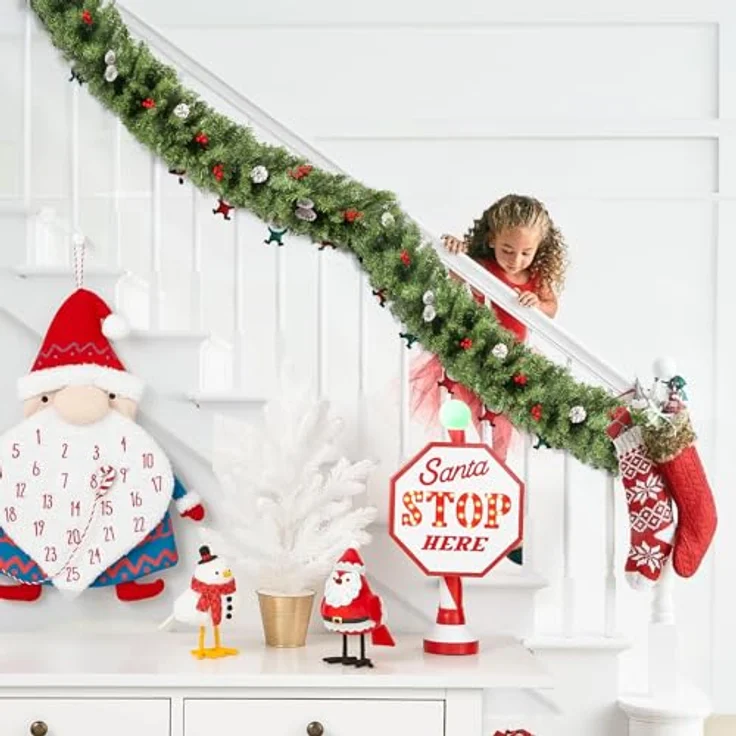 Weihnachtsgirlande 220cm, Uten Tannengirlande mit Tannenzapfen und rote Beeren Weihnachtsdeko für Outdoor, Treppe, Tür, Kamin – Bild 5