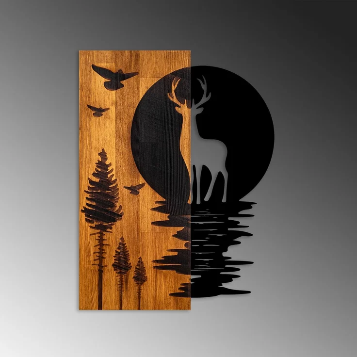 Wallity 'Deer and Moon' Dekoratives Wandaccessoire aus Holz, Walnuss / Schwarz, 58 x 3 x 43 cm – Bild 6