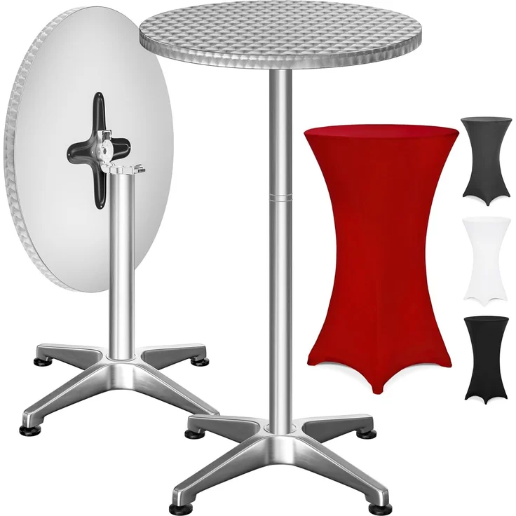 Casaria® 2in1 Stehtisch mit Husse Klappbar Höhenverstellbar 70 cm / 115 cm Hoch Alu Rund Ø60 cm Wetterfest Outdoor Bistro Garten Party Biertisch Rot