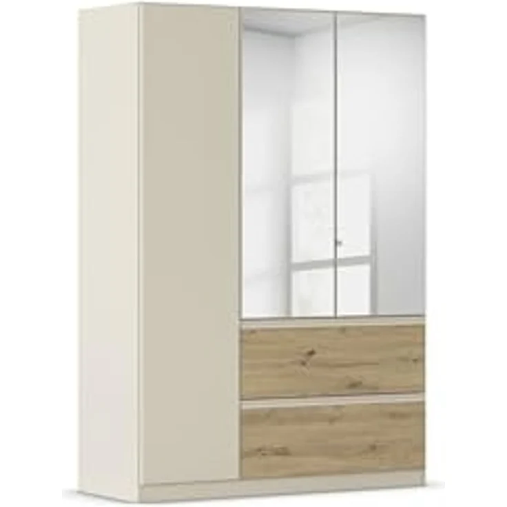 Rauch Möbel Costa, Kleiderschrank für Schlafzimmer, Kinderzimmer, Babyzimmer, Garderobe, 3-türig, Spiegel, 2 Schubladen, Push-to-Open, Zubehör Premium, Farbe Beige/Eiche Artisan, Holz, Breite 136 cm – Bild 1
