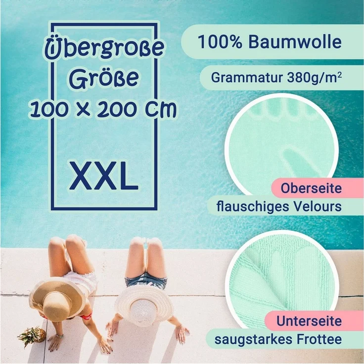 ZOLLNER Strandtuch, Frottier (1-St), 100 x 200 cm, 100% Baumwolle, vom Hotelwäschespezialisten – Bild 2