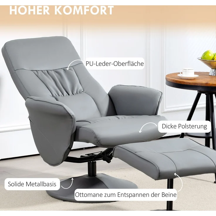 HOMCOM Relaxsessel, Metall, Kunstleder, Hellgrau, 81L x 76B x 101H cm – Bild 6