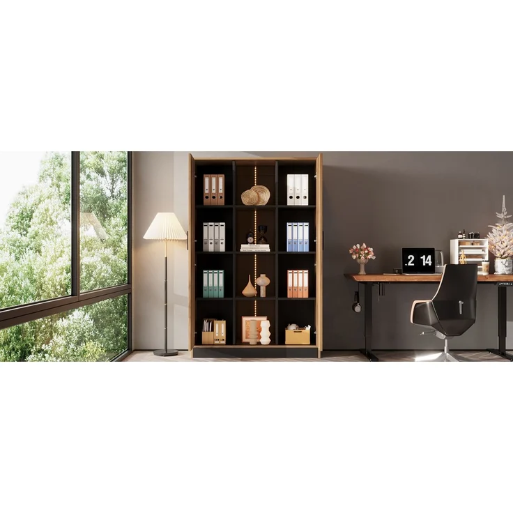 ZUBALIYA Vitrine Schrank 95 x 35 x 160 cm, Aktenschrank mit LED-Beleuchtung, Mehrzweckschrank mit Türen, Bücherregal & Aufbewahrungsschrank aus Holzwerkstoff, Wohnzimmerschrank, Flurschrank,Aktenschrank – Bild 14