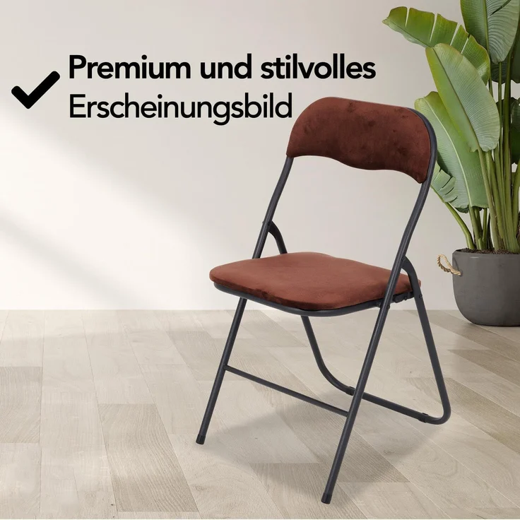 Brixy Klappstühle - 2er Set - Klappstühle - Samt - Esstisch Stühle - Klappstühle - 43 x 47 x 80 cm - Stühle - Braun – Bild 2