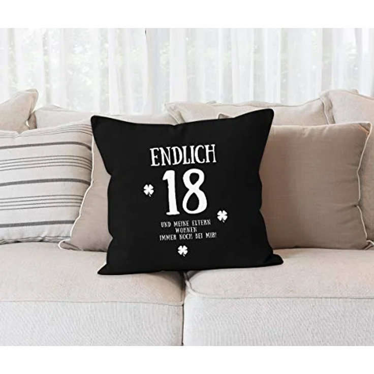 MoonWorks Dekokissen Kissenbezug Endlich 18 zum Geschenk zum 18. Geburtstag Kissen-Hülle Deko-Kissen 40x40 Baumwolle MoonWorks® – Bild 4